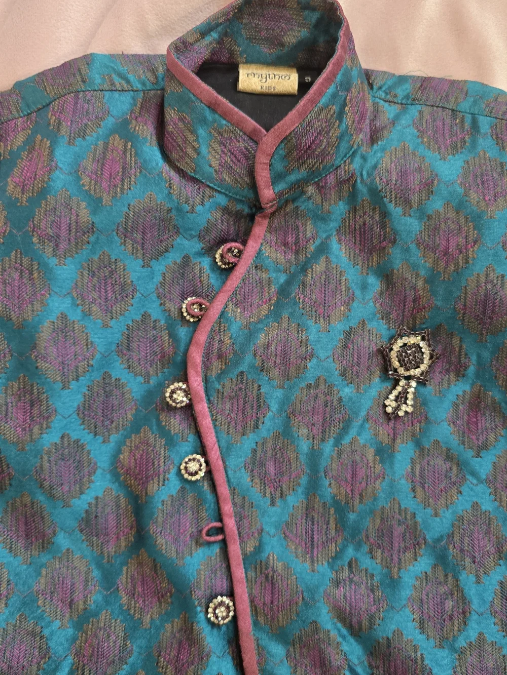 New - Boys Indian Outfit Teal & Plum Pattern